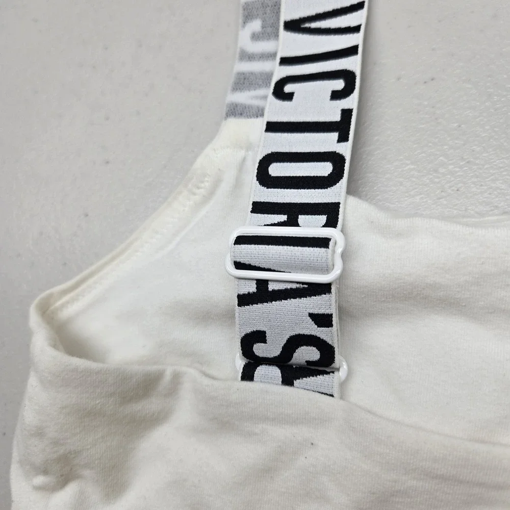 Victoria's Secret Women Bra Small White‎ Bralette Wireless Knit Strap Adjustable